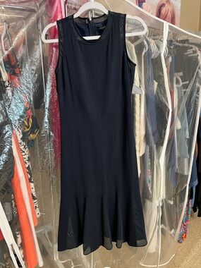 Ava & Aiden SZ 4 Classic Sleeveless Lined Silky Navy Midi Dress